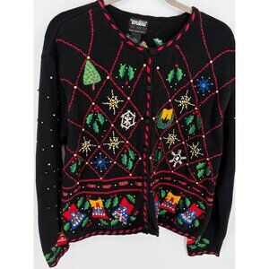 Vintage Designers Originals Studio Ho Ho Ho‎ Large Christmas Cardigan Sweater